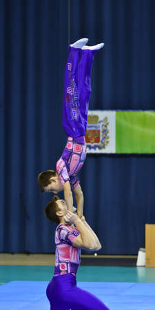Orenburg, Russia, 26-27 May 2017 years: boys compete in sports acrobatics at the Open Championship Orenburga in sports acrobaticsのeditorial素材