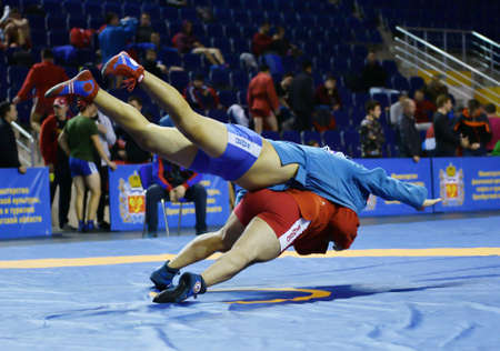 Orenburg, Russia - October 25-26, 2019: Boys competitions Self-defense without weapons in the Championship of the Orenburg region among boys and girlsのeditorial素材