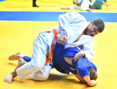 Orenburg, Russia - 21 October 2017: Boys compete in Judo at the all-Russian Judo tournament among boys and girls dedicated to the memory of VS Chernomyrdinのeditorial素材