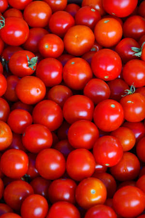 Ripe tomatoes of the new harvest are sold in the bazaarの写真素材