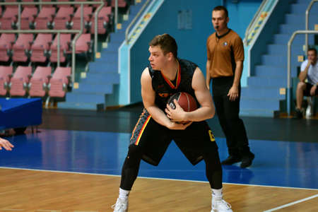 Orenburg, Russia - 13-16 June 2019 year: Men play basketball on Interregional finals of the amateur Basketball League in Volga Federal Districtのeditorial素材