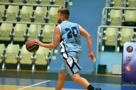 Orenburg, Russia - 13-16 June 2019 year: Men play basketball on Interregional finals of the amateur Basketball League in Volga Federal Districtのeditorial素材