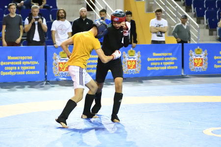 Orenburg, Russia - October 5, 2019: Men compete in Pankration wrestling at the Open Championship and the Championship of the Orenburg region in wrestling Pankration among men and juniorsのeditorial素材