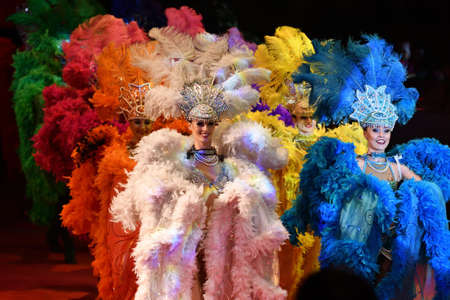 Orenburg, Russia - October 12, 2019: Girls they perform with their own number at the circus arena, congratulations to lovers in honor of the day Saint Valentineのeditorial素材