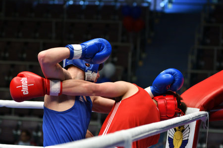 Orenburg, Russia - May 7, 2017 year: Boys boxers compete in the Championship of Russia in boxing among Juniorsのeditorial素材