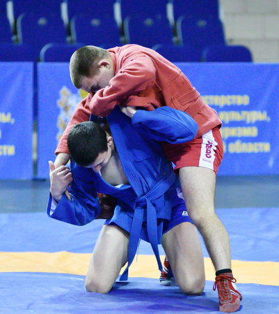 Orenburg, Russia - October 25-26, 2019: Boys fighter competitions "Self-defense without weapons" in the Championship of the Orenburg regionのeditorial素材