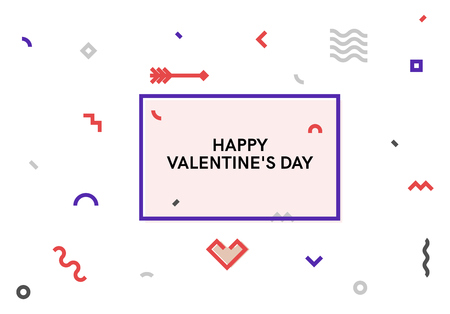 Happy valentines day card or banner. Use as outdoor poster or social network post. Isolated on white background flat line art styleのイラスト素材