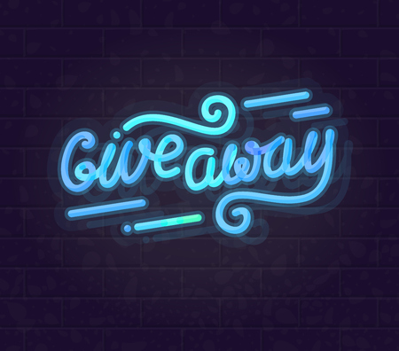 Neon Giveaway Banner Or Post Picture Isolated Glowing Handwritten