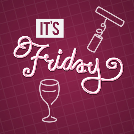 Illustration of an it's friday poster with an wine glass and microphone on a burgundy backgroundのイラスト素材