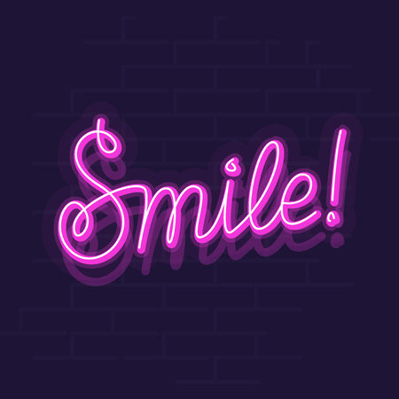 Neon Smile lettering on a dark backgroundのイラスト素材