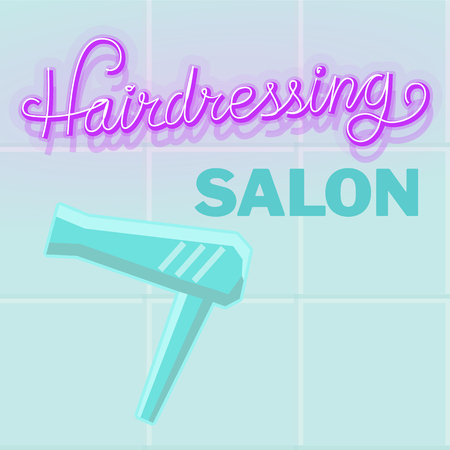 Hairdressing salon neon light lettering and dryer on tile backgroundのイラスト素材
