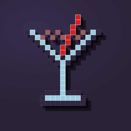 Pixel cocktail night martini cocktail. Isolated retro icon with shadowのイラスト素材