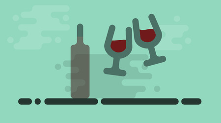 Cheers wine. Two wine glasses hits in cheers celebration. Isolated line art square illustrationのイラスト素材