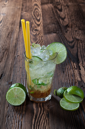 Mojito coctail on wood background.の写真素材