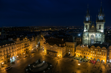 Prague cityscape during night, famouse square.の写真素材