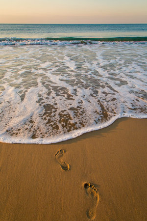 Vacation concept. Beautiful beach and sea during sunrise.