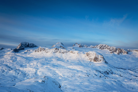 Beautiful view in the mountain massive Dachstein, Austria during beautiful sunrise.の写真素材