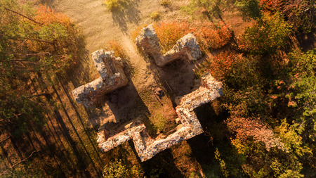 Aerial view on the ruin of old castle, Czech republic.の写真素材