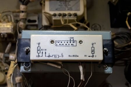 Electronic industry. Open cabinet of the control unit of the production cycle. Close-up.の写真素材