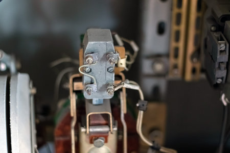 Electronic industry. Open cabinet of the control unit of the production cycle. Close-up.