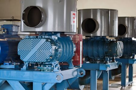 Industrial blowers in a duty cycle. View - three quarters of the back.の写真素材
