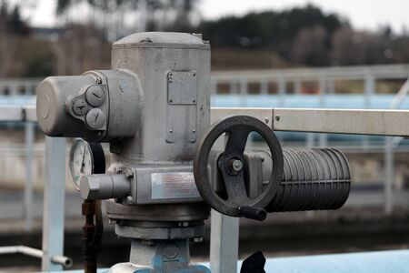 Industry. Cleaning of drains. Mechanical air supply valve. Close-up.の写真素材