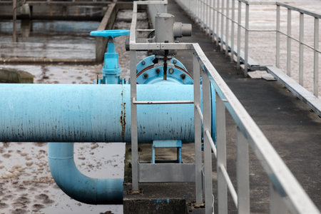 Industry. Treatment facilities. Biological treatment. Technical fittings for air supply. Close-up.