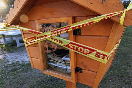 Closed house with children's books because of the coronavirus.の写真素材