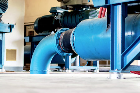 Industrial blowers in a duty cycle. Low angle.