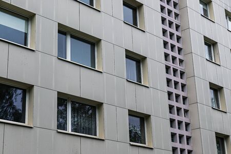 Facade of social housing in a residential area of ??the city. Close-up.の写真素材