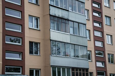 Facade of social housing in a residential area of ââthe city. Close-up.の写真素材