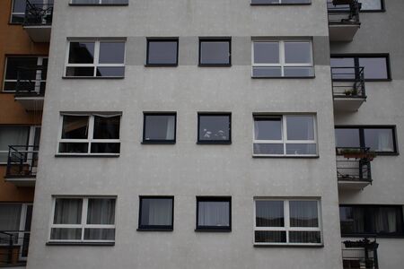 Facade of social housing in a residential area of ââthe city. Close-up.の写真素材
