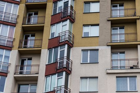 Facade of social housing in a residential area of ââthe city. Close-up.の写真素材