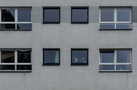 Facade of social housing in a residential area of ââthe city. Close-up.の写真素材