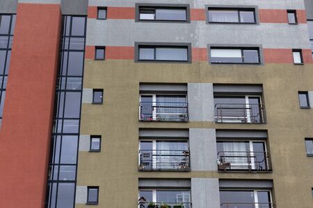 Facade of social housing in a residential area of ââthe city. Close-up.の写真素材