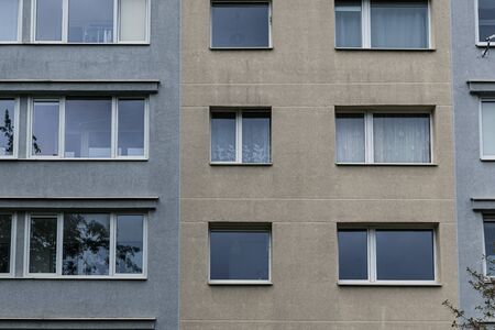 Facade of social housing in a residential area of ââthe city. Close-up.の写真素材
