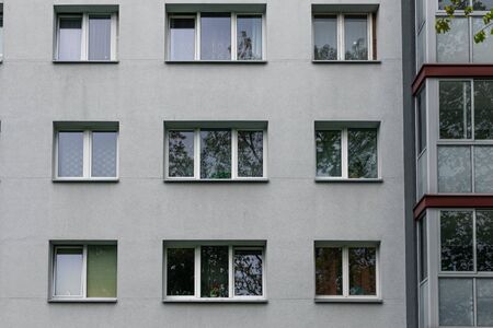 Facade of social housing in a residential area of ââthe city. Close-up.の写真素材