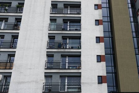 Facade of social housing in a residential area of ââthe city. Close-up.の写真素材
