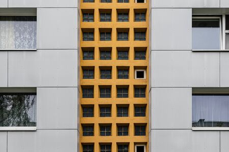 Facade of social housing in a residential area of ââthe city. Close-up.の写真素材