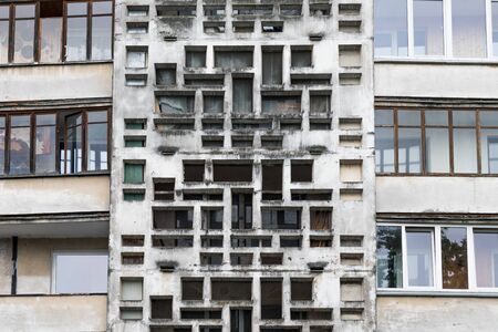 Facade of social housing in a residential area of ââthe city. Close-up.の写真素材