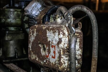 Old rusty electrical unit. Detail. Close-up.の写真素材