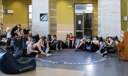 06-13-2020. Vilnius, Lithuania. Railway station of a small town. Waiting room.