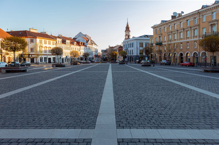 04-19-2020. Vilnius, Lithuania. Empty city street during the outbreak of COVID -19.のeditorial素材