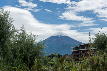 View of the Fuji mountain through the trees. Japanの写真素材