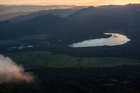 View from Mount Fuji on yamanaka lakeの写真素材