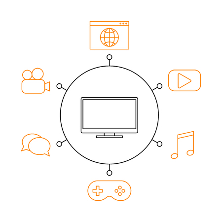 Smart TV, smart home, iot flat vector illustration. Concept of the Internet of things, elements of a smart home. Smart and modern TV functions.のイラスト素材
