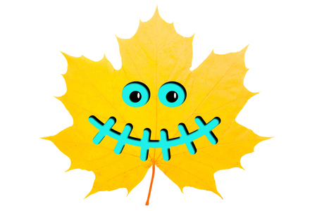 maple leaf with Halloween faceの写真素材