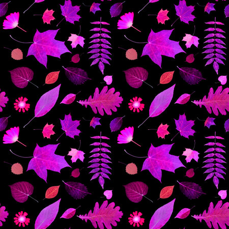 seamless pattern of autumn leaves isolated on black