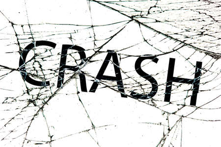 gloomy broken glass with cracks with the inscription crushの写真素材
