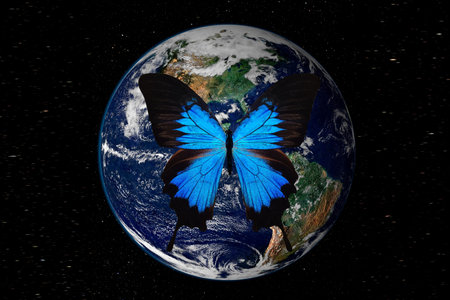 butterfly in space against  earth's planet.Elements of this image furnished by . High quality photo